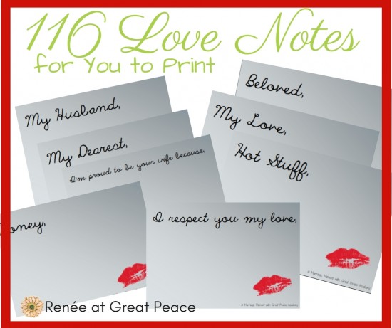 Printable Love notes to Print for Your Spouse | Marriage Moments by Renée at Great Peace
