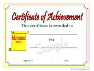 Certificate of Achievement 2014 Yellow & Red Certificate of Achievement 2014 Yellow & Red